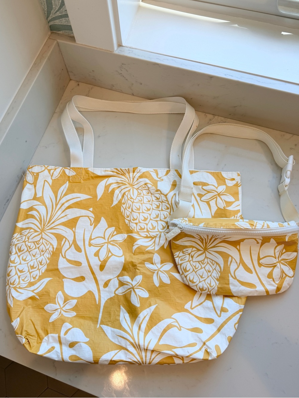 ALOHA Collection 2 Pieces - Tote Bag and Belt Bag / Fannypack Yellow Waterproof
